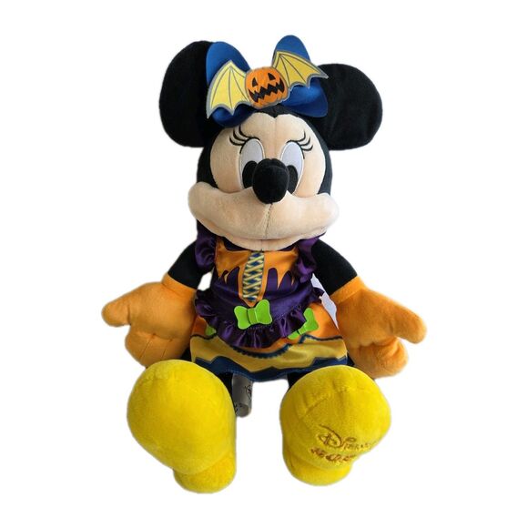 DISNEY Store MINNIE MOUSE Glow In The Dark HALLOWEEN 2023 PLUSH Pumpkin Bat Bow - Picture 1 of 5